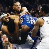 Joel Embiid Does That Broad Street Bully Thing to Karl-Anthony Towns