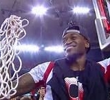 The net was lowered so Kevin Ware could finish the net-cutting.