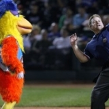 The most famous mascot in sports gets no love from the boys in blue.
