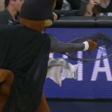 A Coyote Dressed as Batman Captures a Live Bat During NBA Game