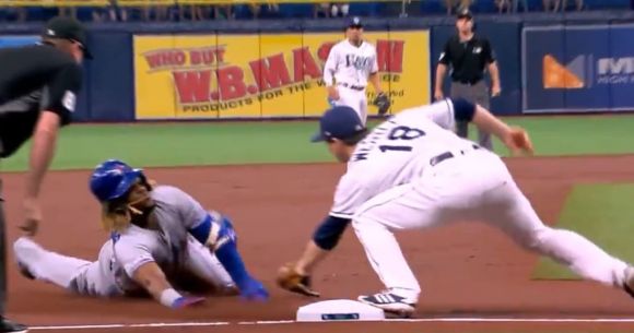 Vlad Jr Nearly Impales Himself at 3B Legging Out a Triple