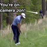 Jon Rahm Pees on a Tree in Camera Range during PGA Championship